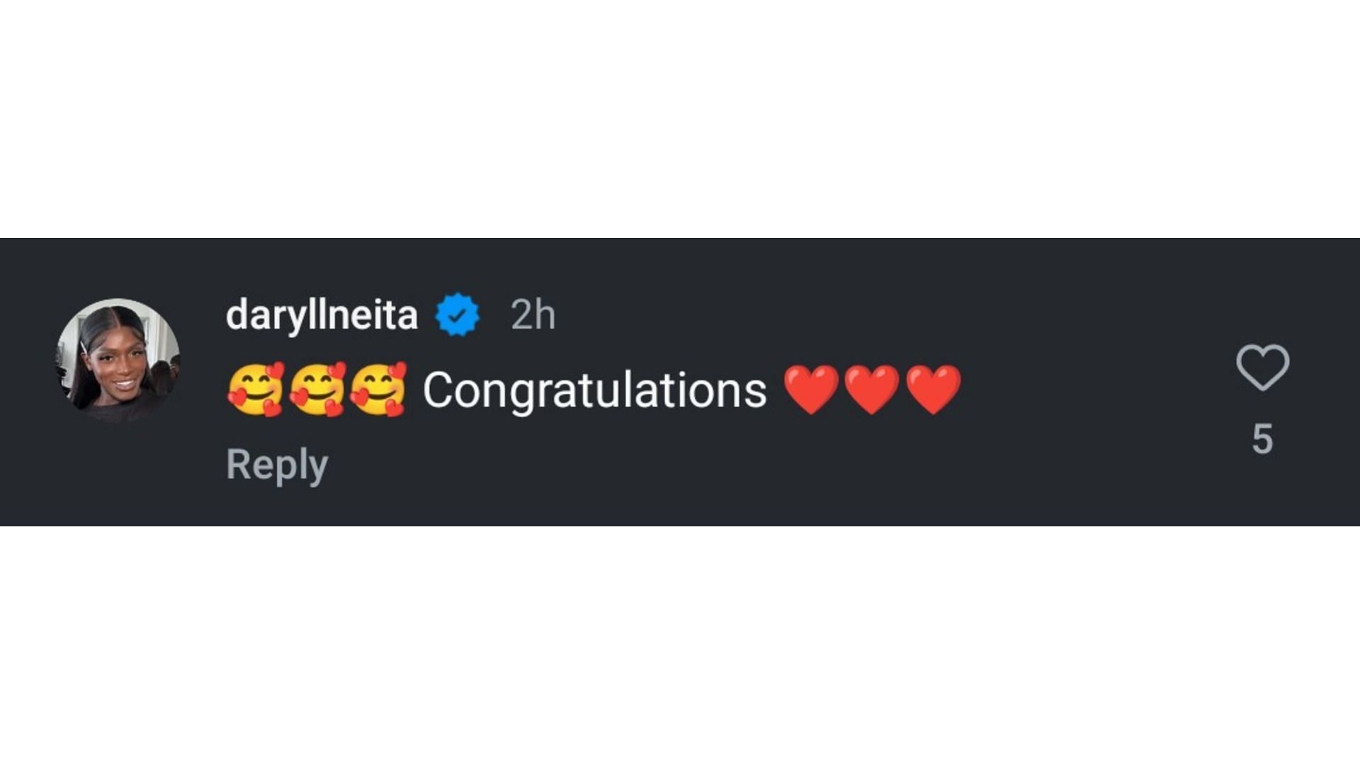Neita's comment on Kambundji's post (Image via: Kambundji's Instagram)